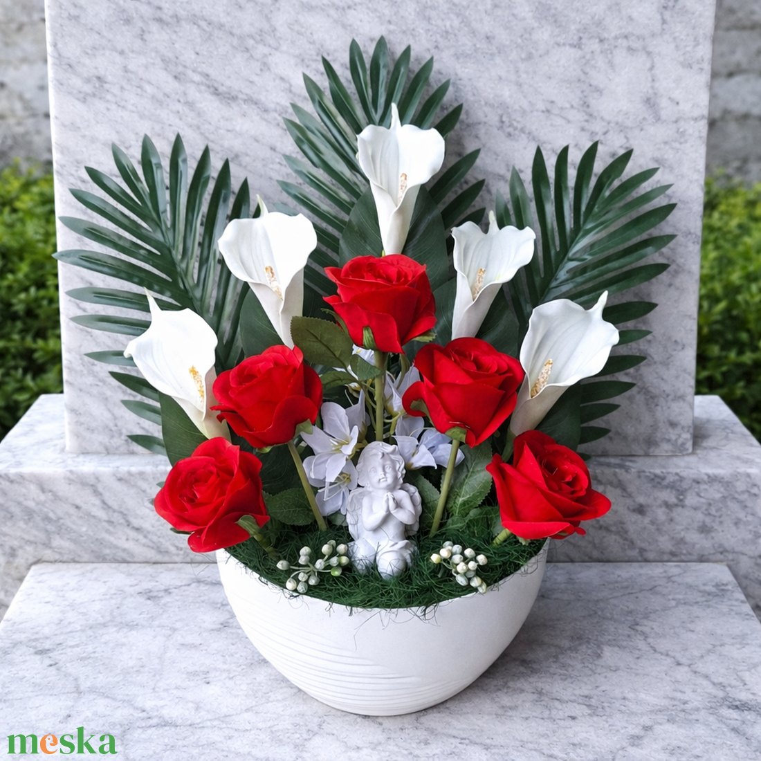 Angyalkás sírdísz-rózsás - otthon & életmód - vallás - temetkezési tárgy - sírdísz, kegyeleti dísz - Meska.hu