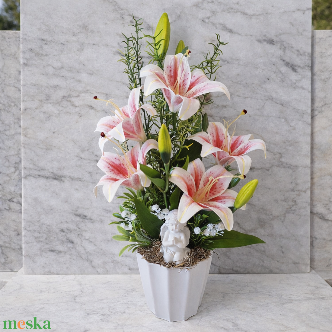 Sírdísz liliommal  III. - otthon & életmód - vallás - temetkezési tárgy - sírcsokor, virág dekoráció - Meska.hu