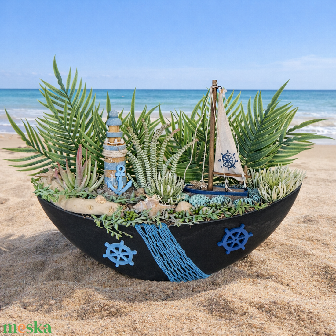 Nyári dekoráció csónak tálban - otthon & életmód - dekoráció - asztal és polc dekoráció - asztaldísz - Meska.hu