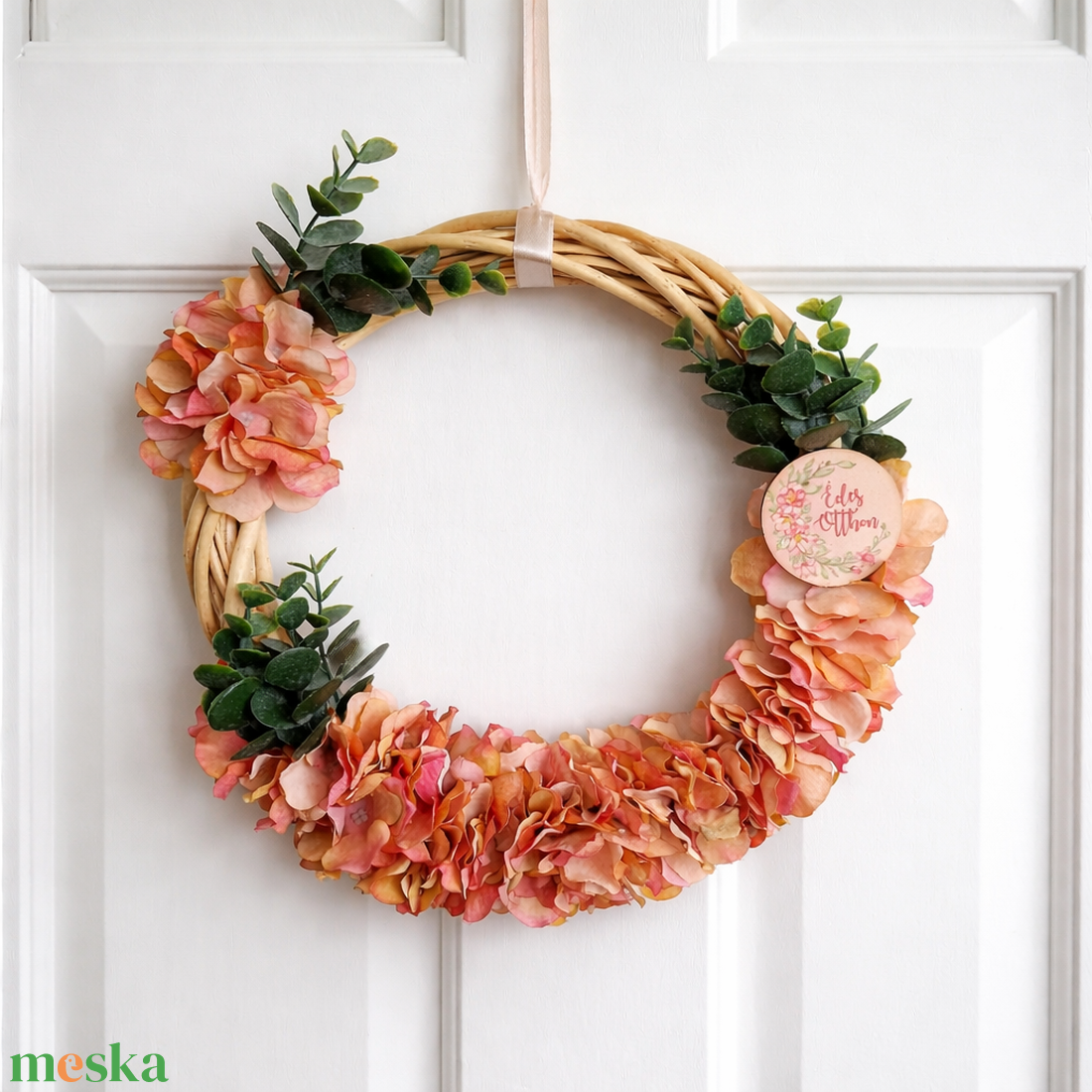 Ajtódísz hortenzia selyemvirág szirmokkal - otthon & életmód - dekoráció - ajtó- és ablak dekoráció - ajtódísz & kopogtató - Meska.hu