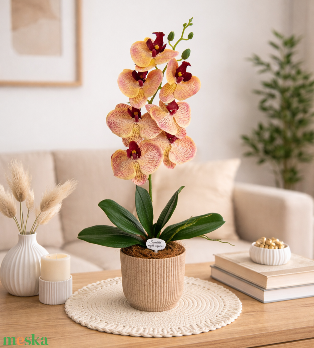 Élethű orchidea dekoráció - otthon & életmód - virágdekoráció - virágdíszek - virágdísz kaspóban - Meska.hu