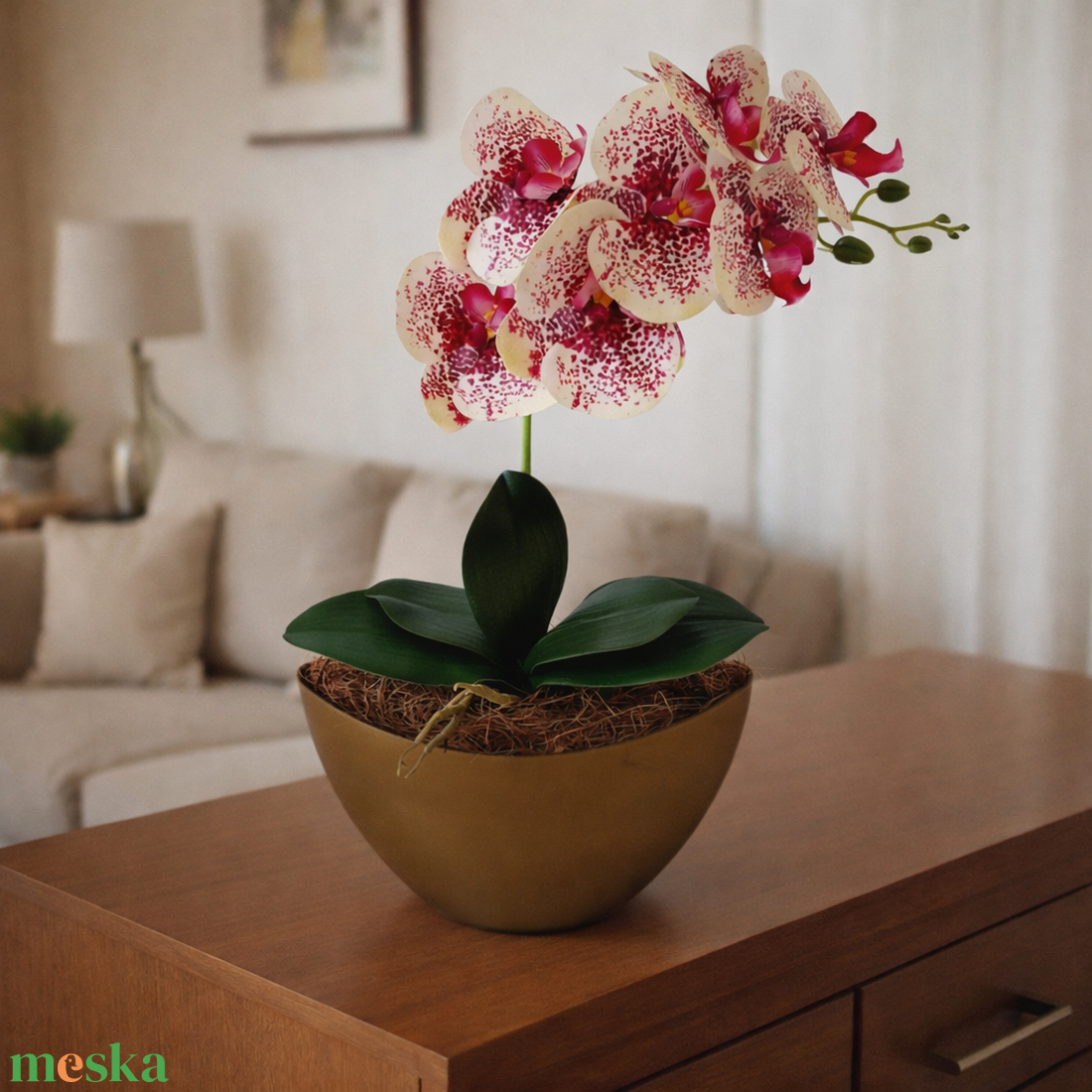 Orchidea csónak kaspóban - otthon & életmód - virágdekoráció - virágdíszek - virágdísz kaspóban - Meska.hu