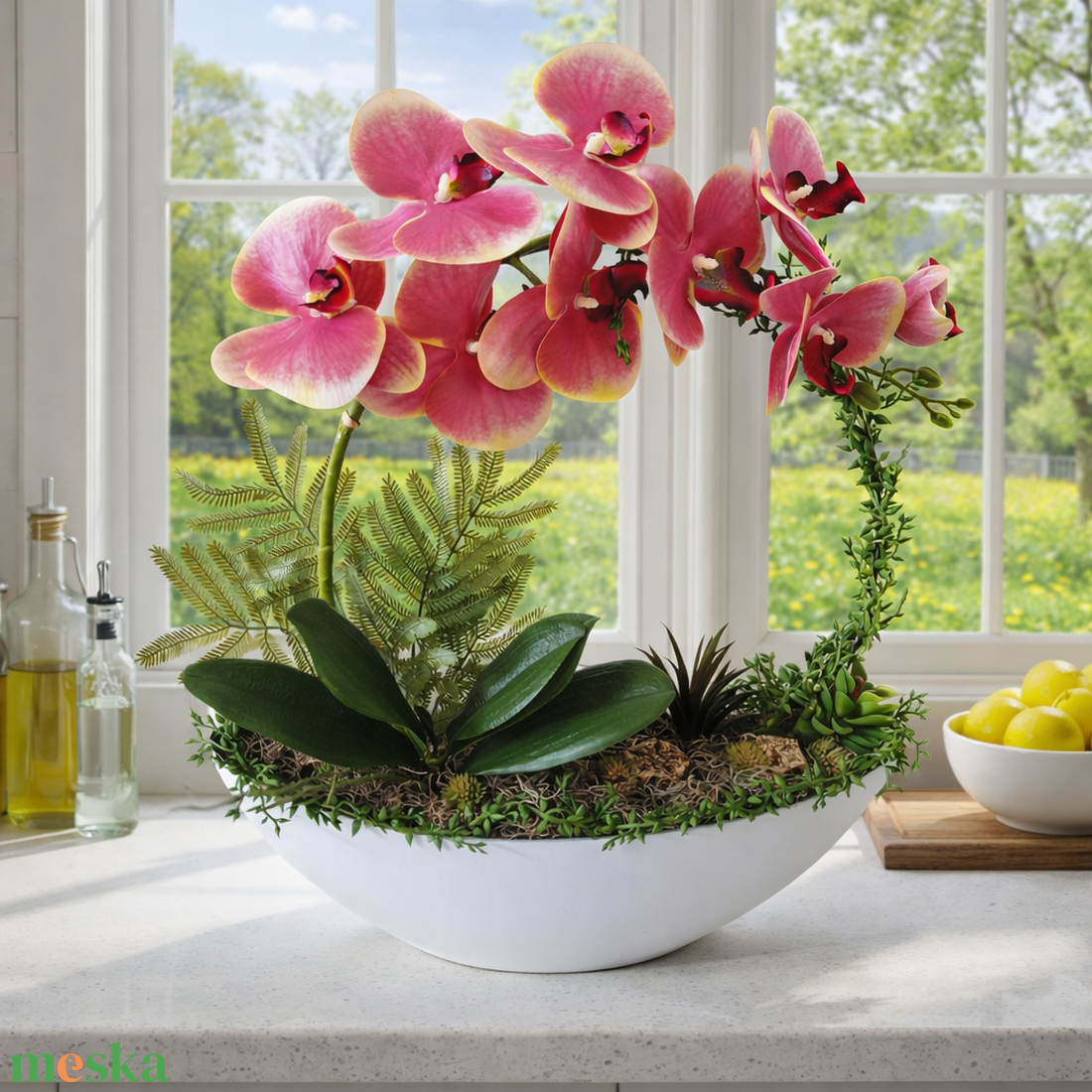 Különleges orchidea dekoráció csónak kaspóban - otthon & életmód - virágdekoráció - virágdíszek - virágdísz kaspóban - Meska.hu