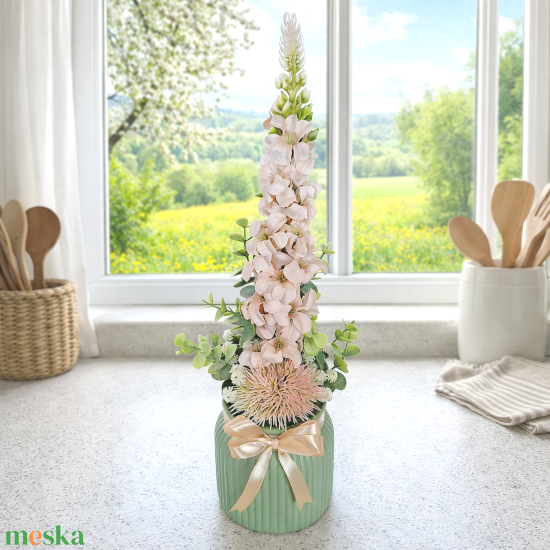 Selyem szarkaláb kerámia kaspóban I. - otthon & életmód - virágdekoráció - virágdíszek - virágdísz kaspóban - Meska.hu