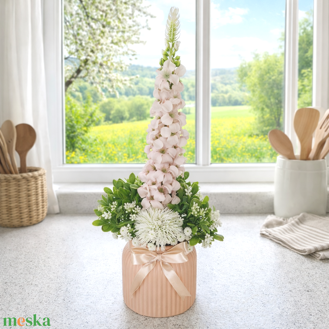 Selyem szarkaláb kerámia kaspóban IV. - otthon & életmód - dekoráció - asztal és polc dekoráció - asztaldísz - Meska.hu