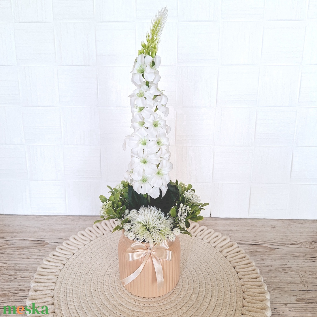 Selyem szarkaláb kerámia kaspóban II. - otthon & életmód - virágdekoráció - virágdíszek - virágdísz kaspóban - Meska.hu