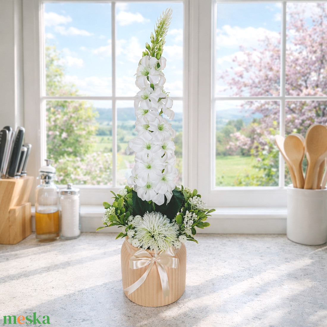 Selyem szarkaláb kerámia kaspóban II. - otthon & életmód - virágdekoráció - virágdíszek - virágdísz kaspóban - Meska.hu