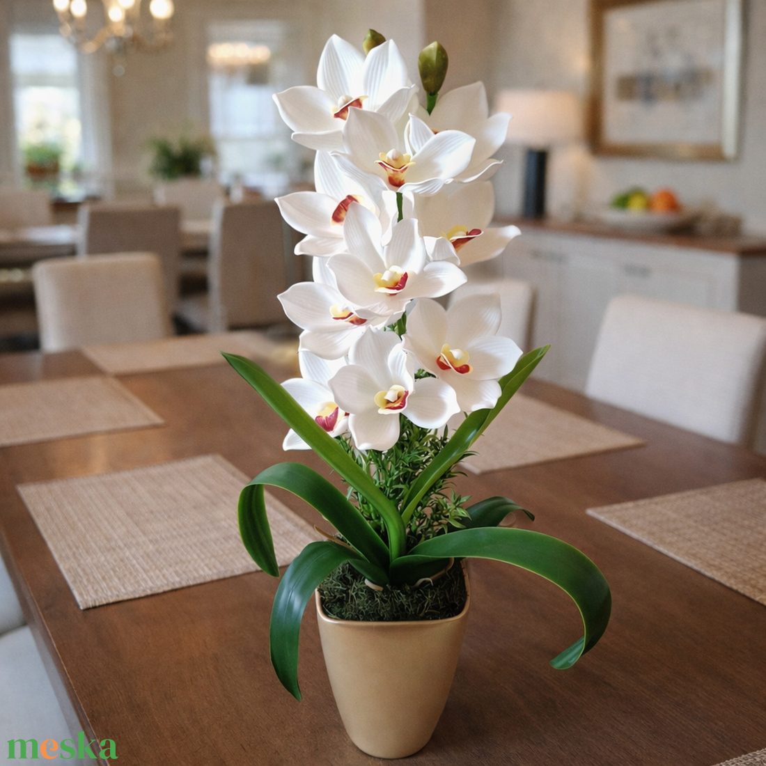 Cymbidium orchidea dekoráció kerámia kaspóban - otthon & életmód - dekoráció - asztal és polc dekoráció - asztaldísz - Meska.hu