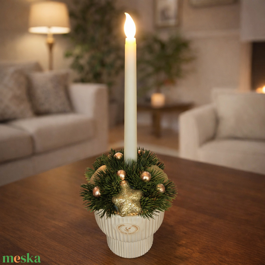 Ünnepi asztaldísz ledes gyertyával - karácsony - karácsonyi lakásdekoráció - karácsonyi fénydekoráció - Meska.hu