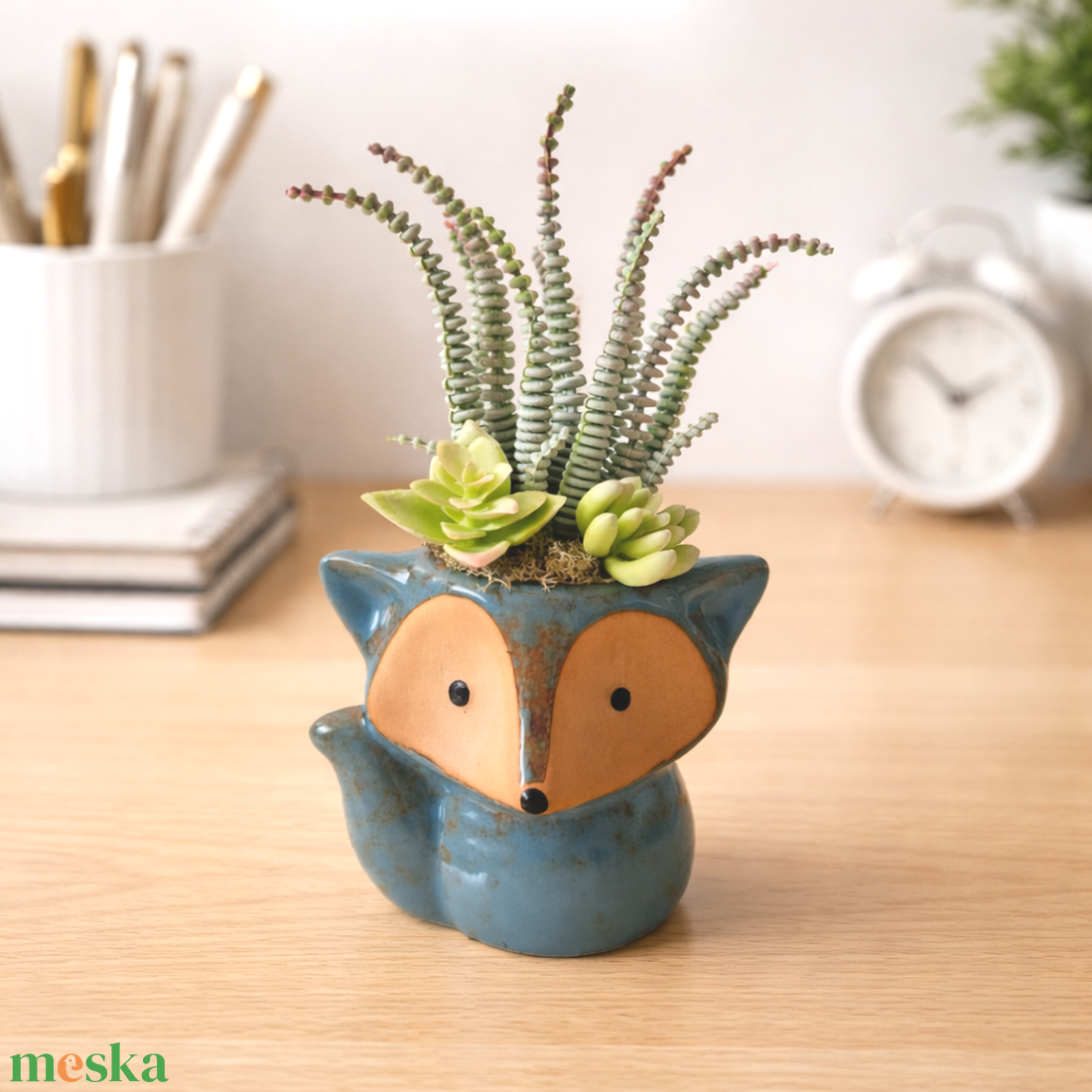 Pozsgás dekoráció rókás kaspóban IV. - otthon & életmód - virágdekoráció - virágdíszek - virágdísz kaspóban - Meska.hu