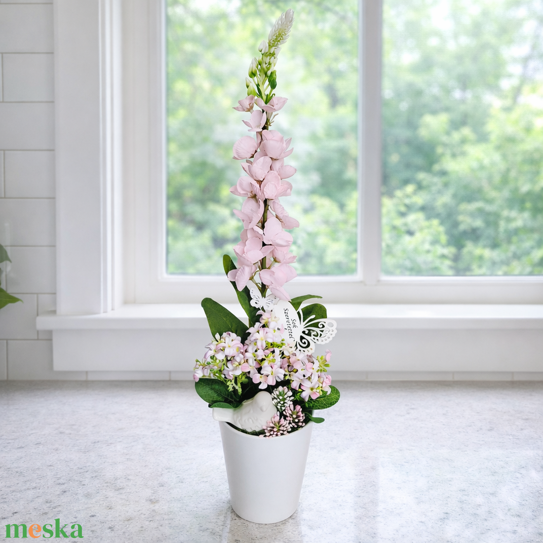 Selyem szarkaláb kerámia kaspóban III. - otthon & életmód - virágdekoráció - virágdíszek - virágdísz kaspóban - Meska.hu