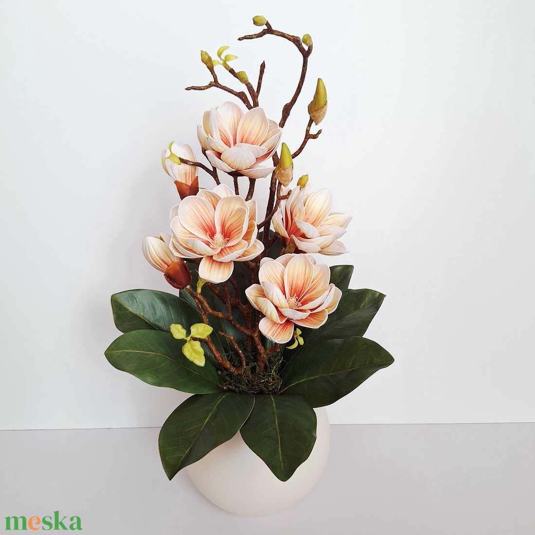 Magnólia dekoráció-barack - otthon & életmód - virágdekoráció - virágdíszek - virágdísz kaspóban - Meska.hu