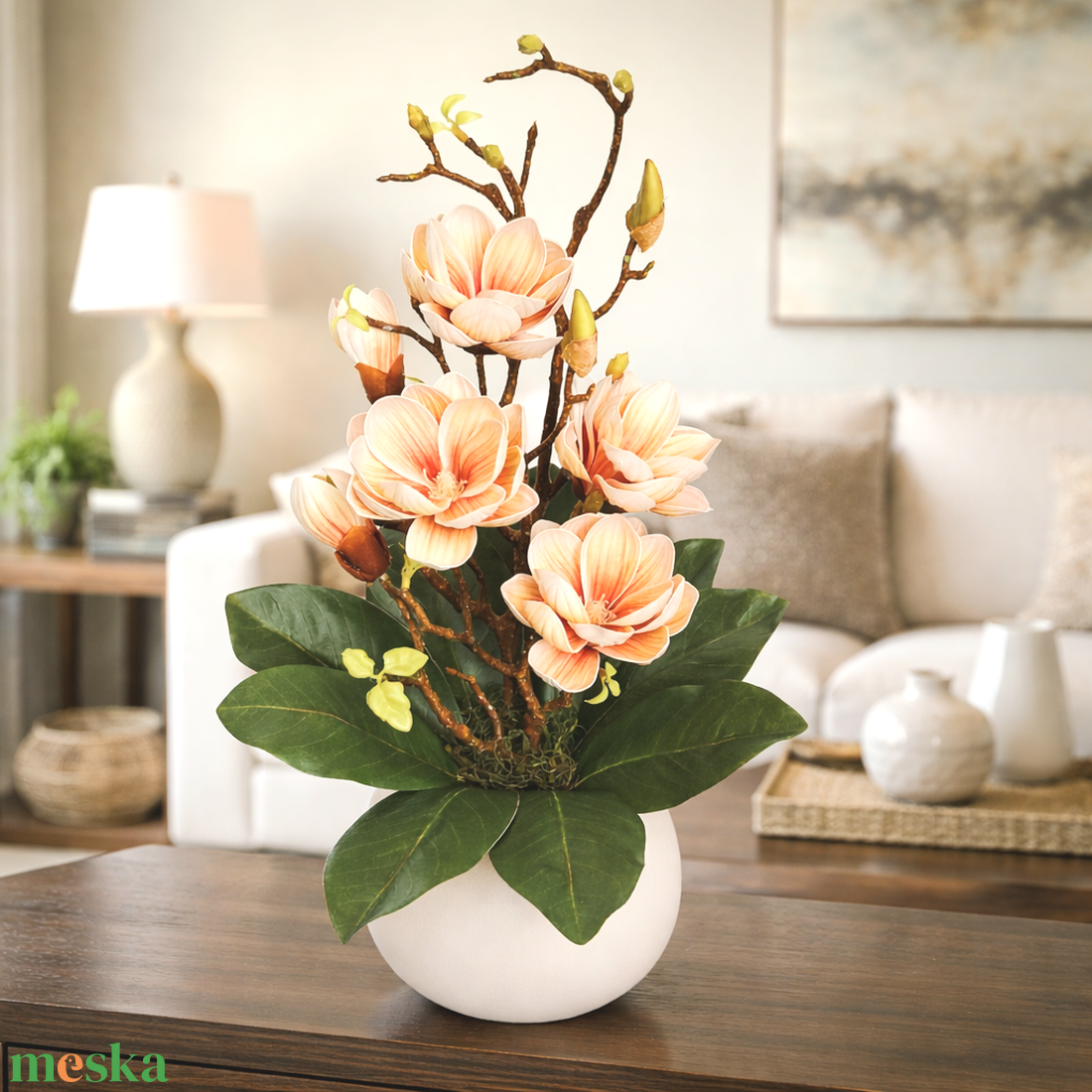 Magnólia dekoráció-barack - otthon & életmód - virágdekoráció - virágdíszek - virágdísz kaspóban - Meska.hu