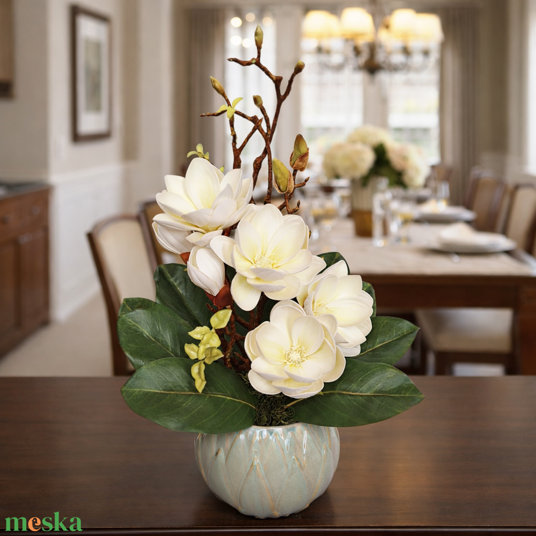 Magnólia asztaldísz-krém II. - otthon & életmód - virágdekoráció - virágdíszek - virágdísz kaspóban - Meska.hu