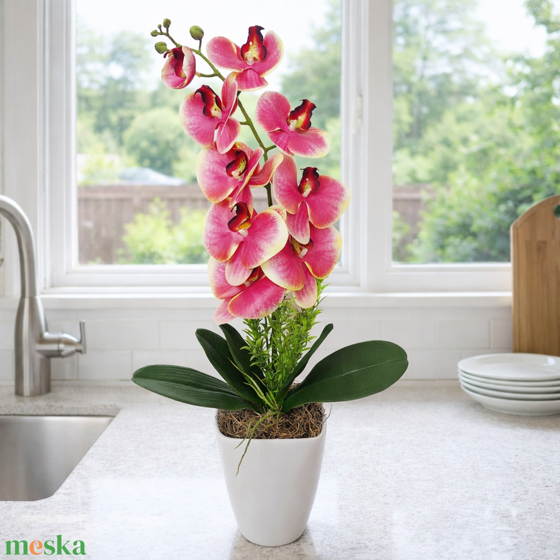 Orchidea dekoráció kerámia kaspóban VI. - otthon & életmód - virágdekoráció - virágdíszek - virágdísz kaspóban - Meska.hu