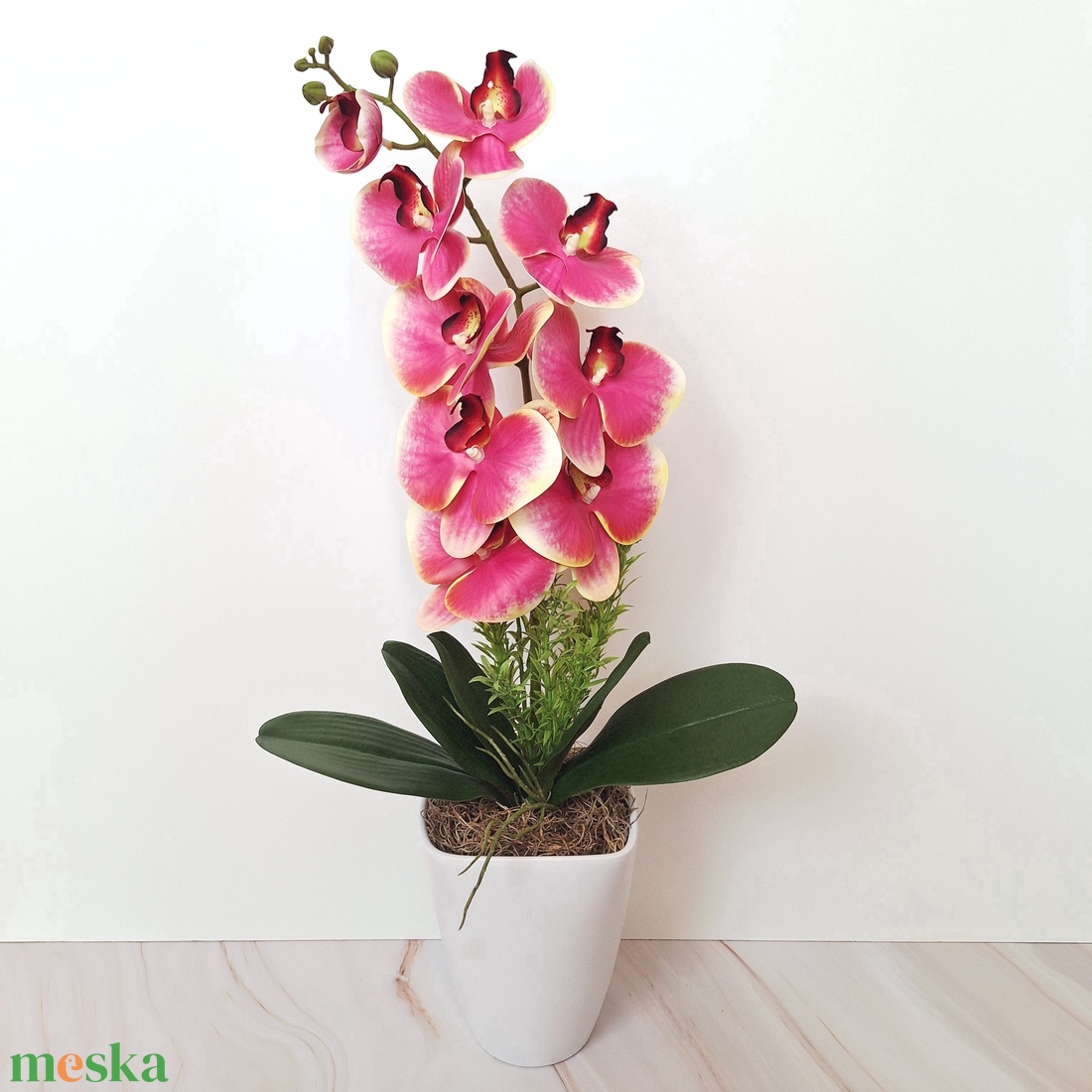 Orchidea dekoráció kerámia kaspóban VI. - otthon & életmód - virágdekoráció - virágdíszek - virágdísz kaspóban - Meska.hu