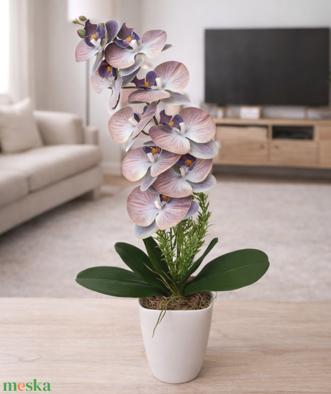 Orchidea dekoráció kerámia kaspóban VII. - otthon & életmód - virágdekoráció - virágdíszek - virágdísz kaspóban - Meska.hu