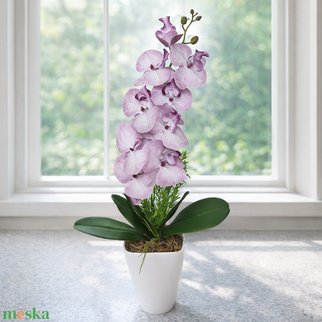 Orchidea dekoráció kerámia kaspóban III. - otthon & életmód - virágdekoráció - virágdíszek - virágdísz kaspóban - Meska.hu