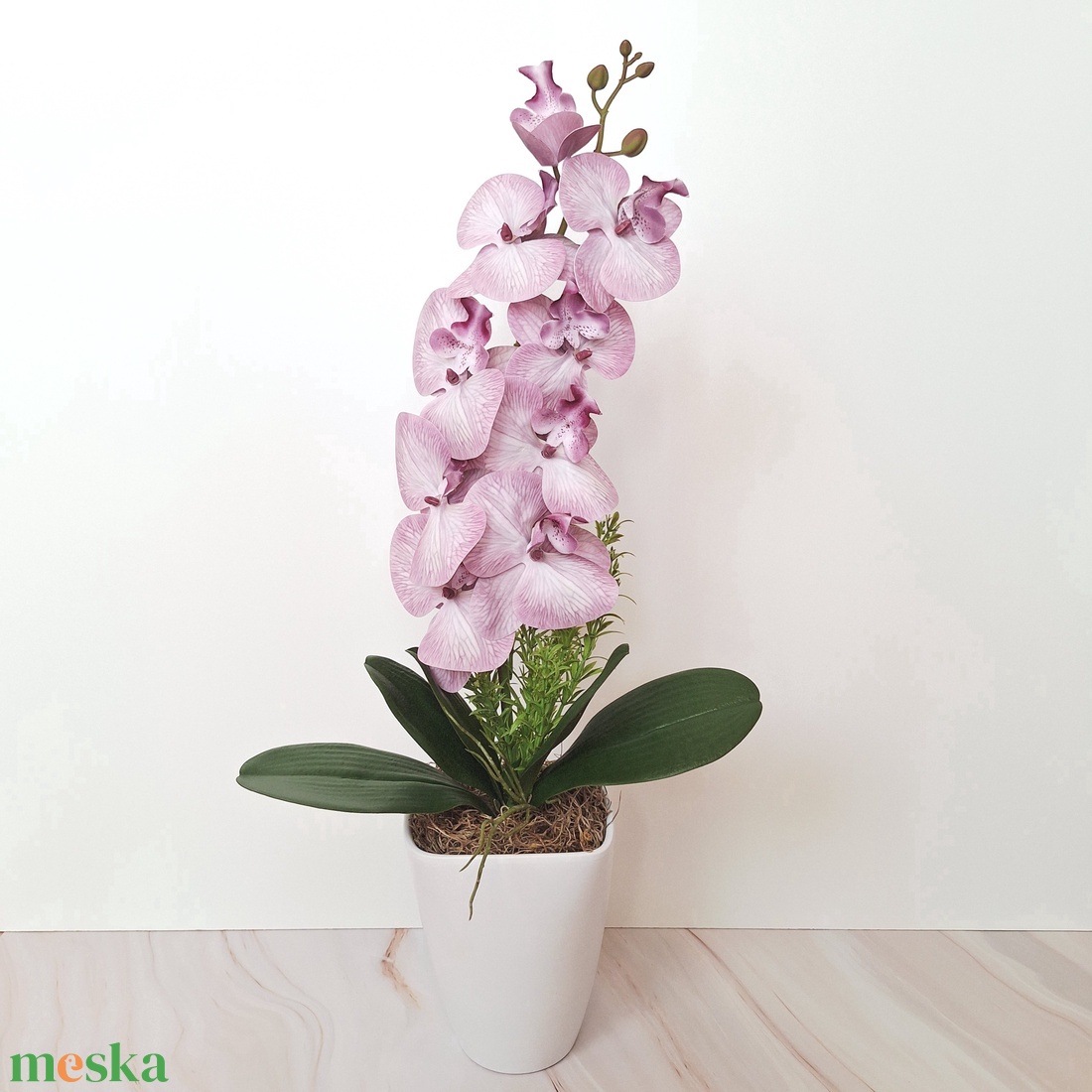 Orchidea dekoráció kerámia kaspóban III. - otthon & életmód - virágdekoráció - virágdíszek - virágdísz kaspóban - Meska.hu