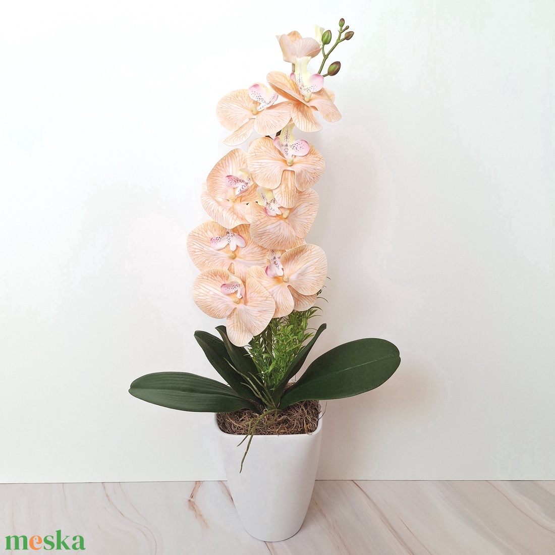 Orchidea dekoráció kerámia kaspóban V. - otthon & életmód - virágdekoráció - virágdíszek - virágdísz kaspóban - Meska.hu