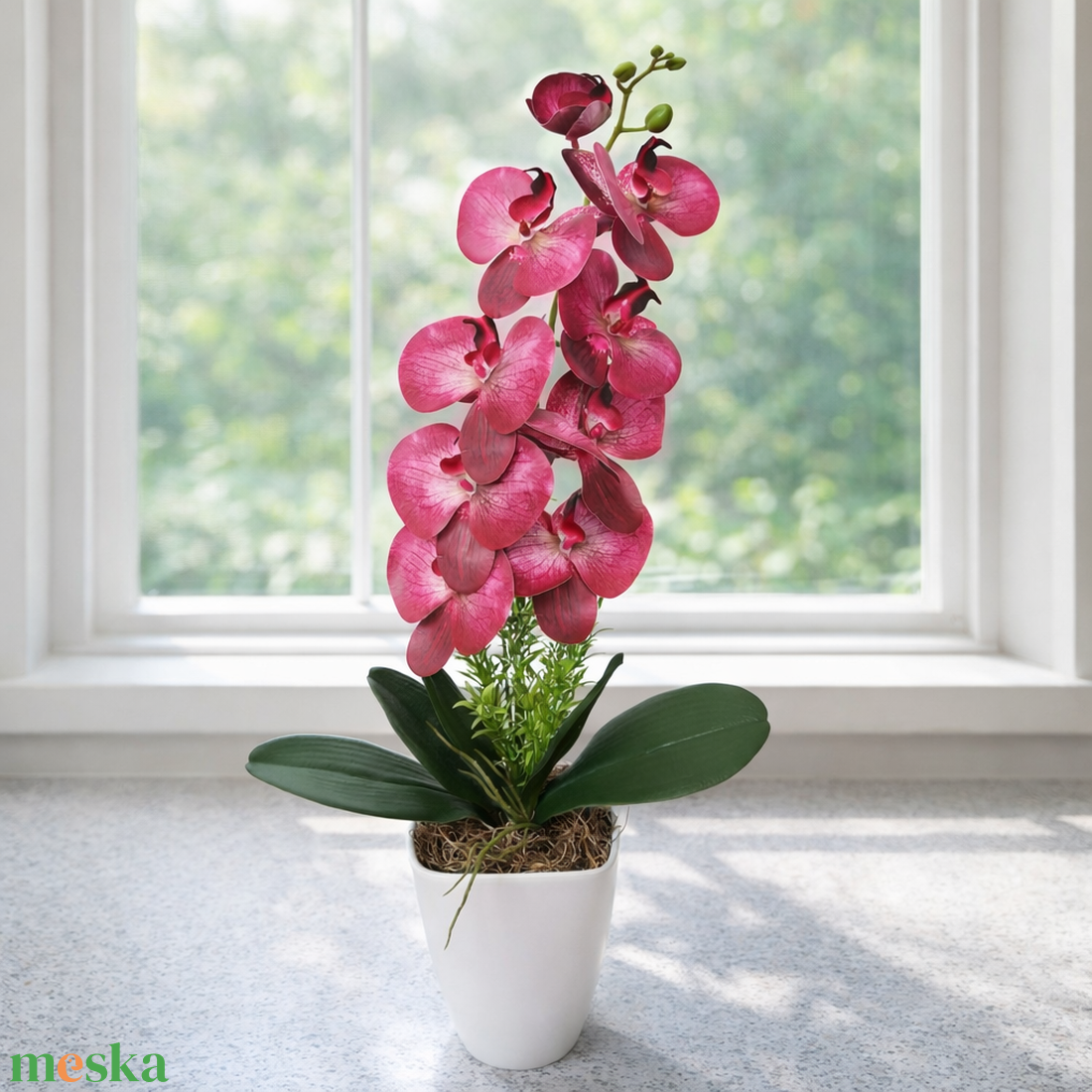 Orchidea dekoráció kerámia kaspóban II. - otthon & életmód - virágdekoráció - virágdíszek - virágdísz kaspóban - Meska.hu