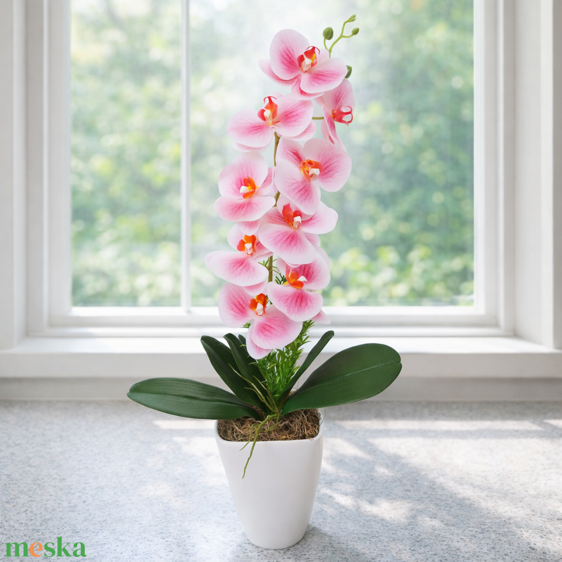 Orchidea dekoráció kerámia kaspóban I. - otthon & életmód - virágdekoráció - virágdíszek - virágdísz kaspóban - Meska.hu