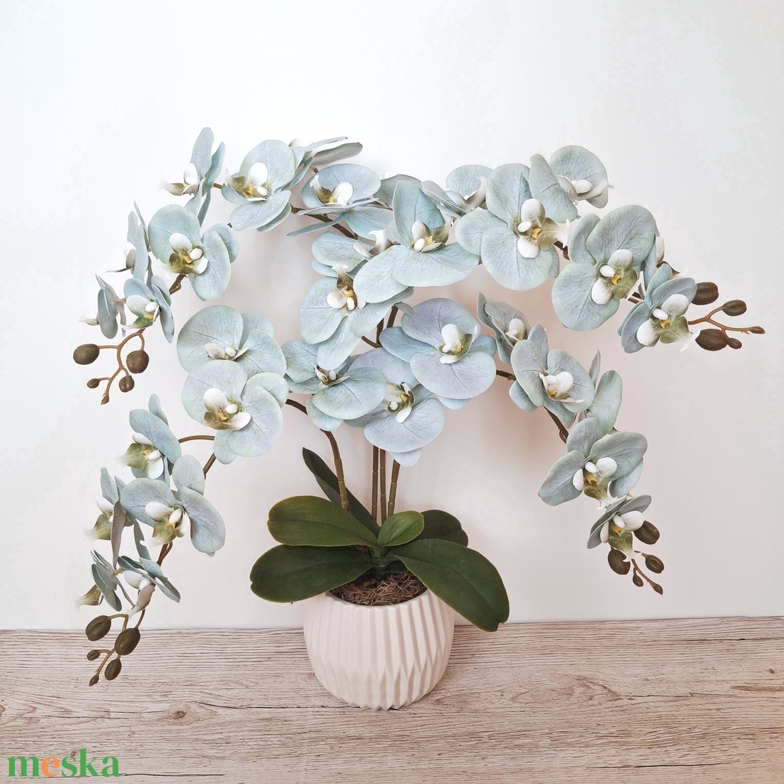 Orchidea dekoráció kerámia kaspóban-menta III. - otthon & életmód - virágdekoráció - virágdíszek - virágdísz kaspóban - Meska.hu