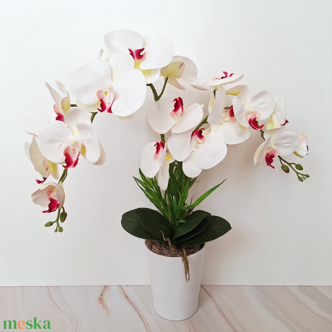 Két szálas orchidea dekoráció kerámia kaspóban - otthon & életmód - virágdekoráció - virágdíszek - virágdísz kaspóban - Meska.hu