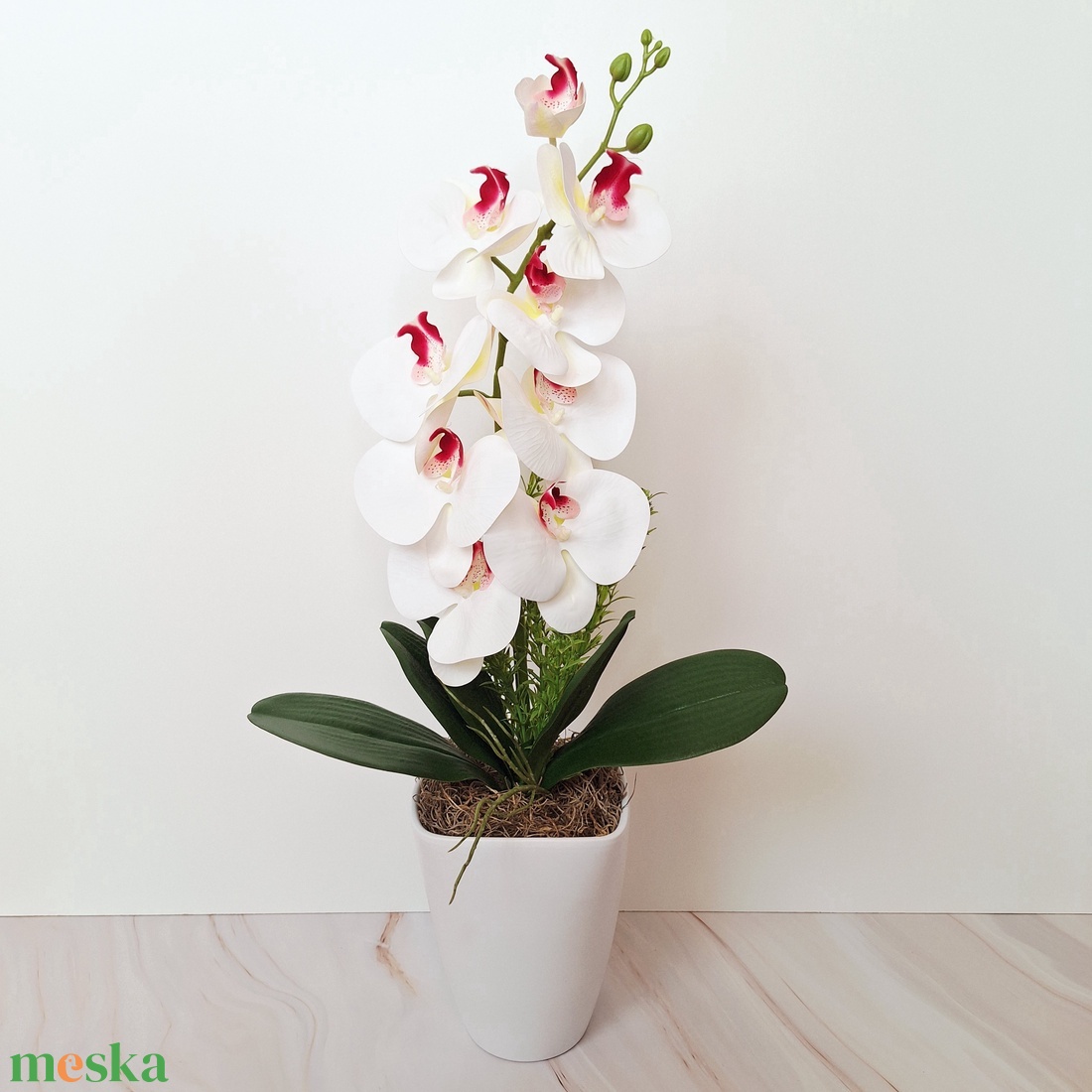 Orchidea dekoráció kerámia kaspóban X. - otthon & életmód - virágdekoráció - virágdíszek - virágdísz kaspóban - Meska.hu