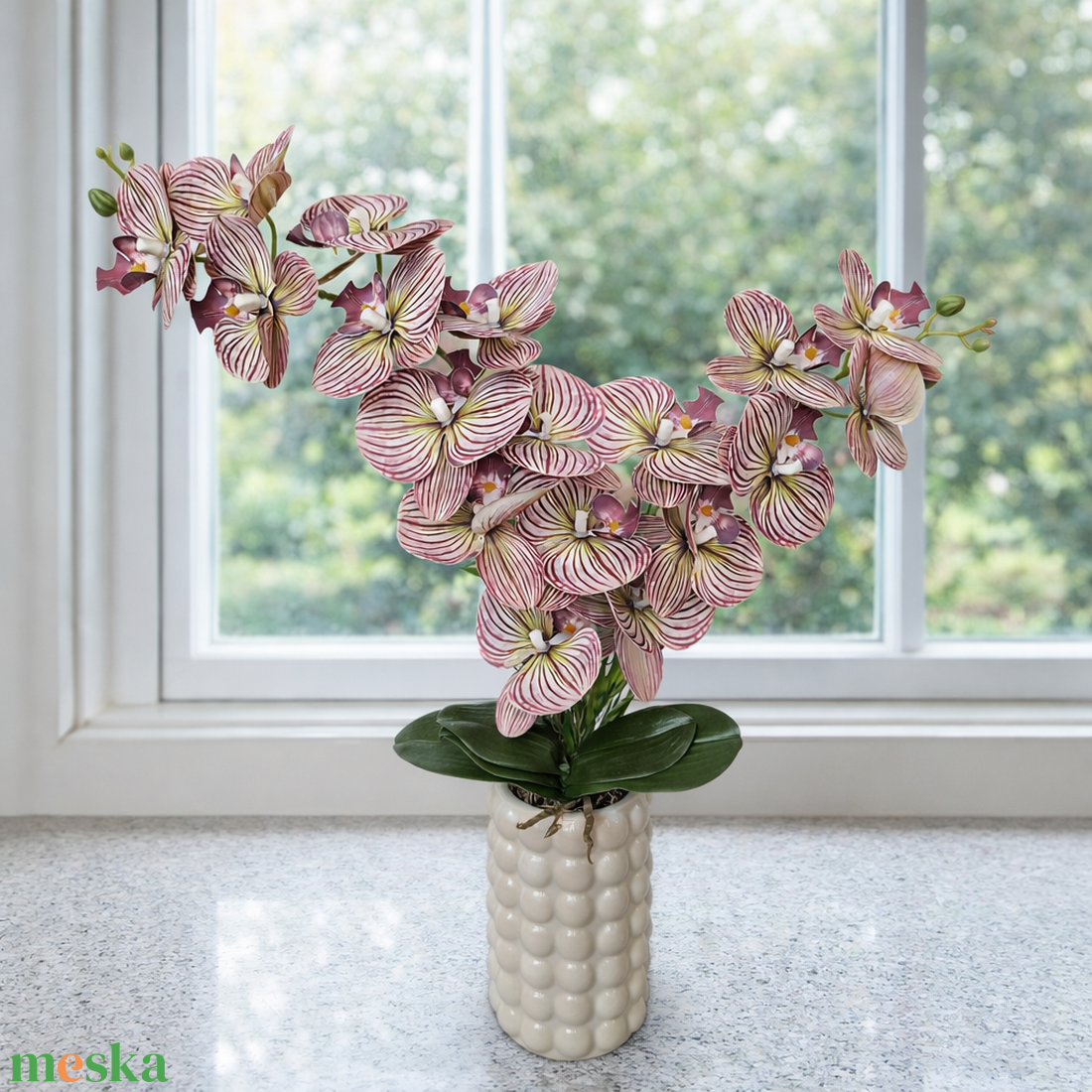Két szálas orchidea dekoráció kerámia kaspóban II. - otthon & életmód - virágdekoráció - virágdíszek - virágdísz kaspóban - Meska.hu