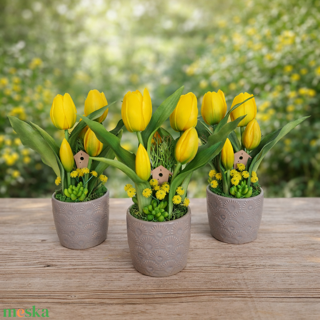 Élethű tulipánok kerámia kaspóban-sárga II. - otthon & életmód - virágdekoráció - virágdíszek - virágdísz kaspóban - Meska.hu