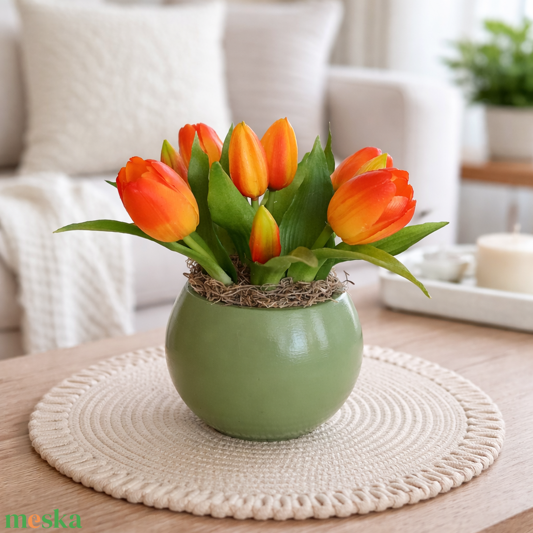 Tulipánok kerámia gömb kaspóban-narancs - otthon & életmód - dekoráció - asztal és polc dekoráció - asztaldísz - Meska.hu