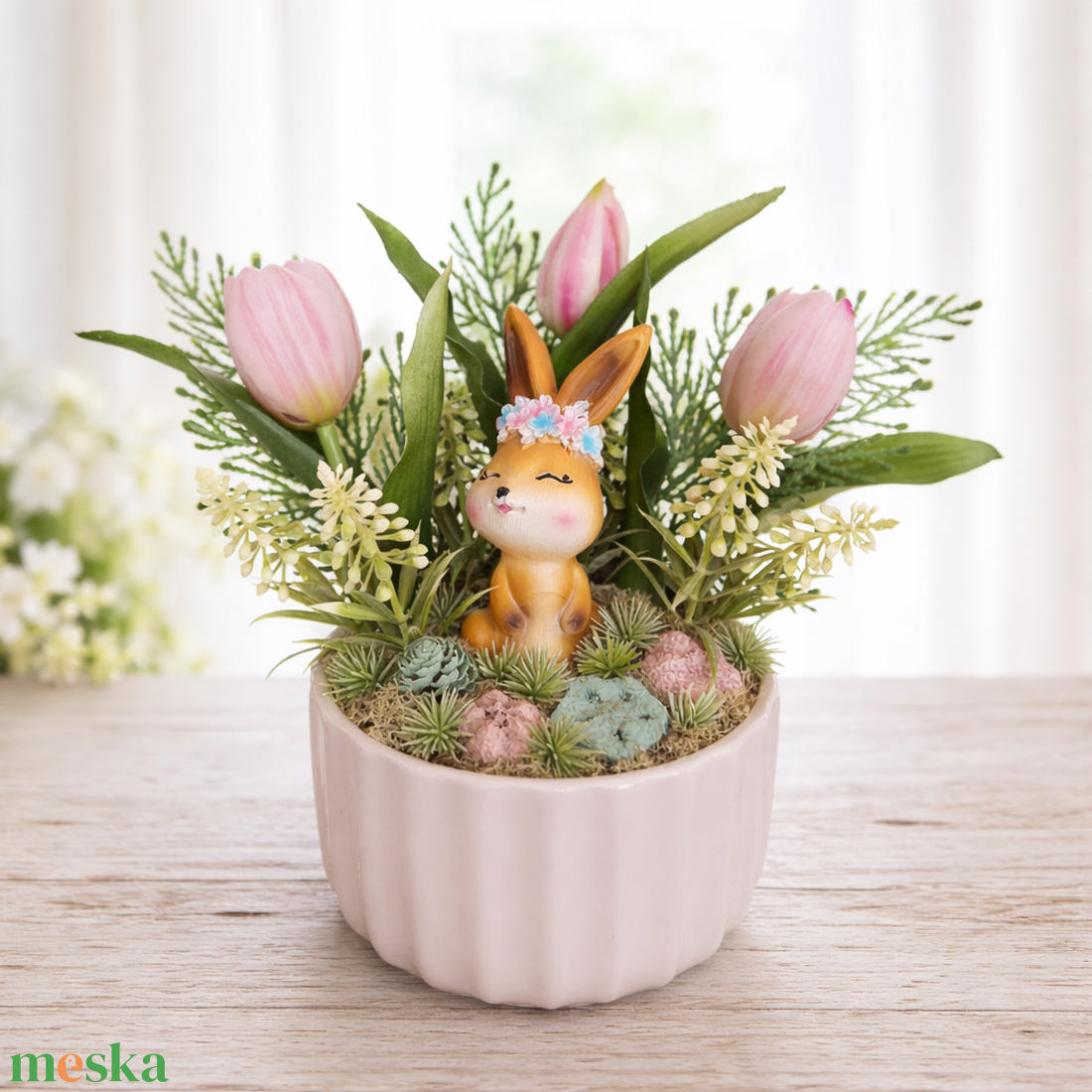 Tavaszi  dísz bájos nyuszival - otthon & életmód - dekoráció - asztal és polc dekoráció - asztaldísz - Meska.hu