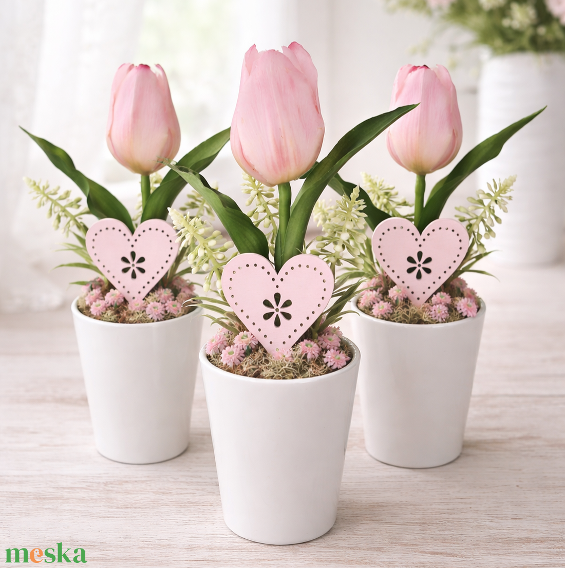 Élethű tulipán kerámia kaspóban-rózsaszín - otthon & életmód - virágdekoráció - virágdíszek - virágdísz kaspóban - Meska.hu