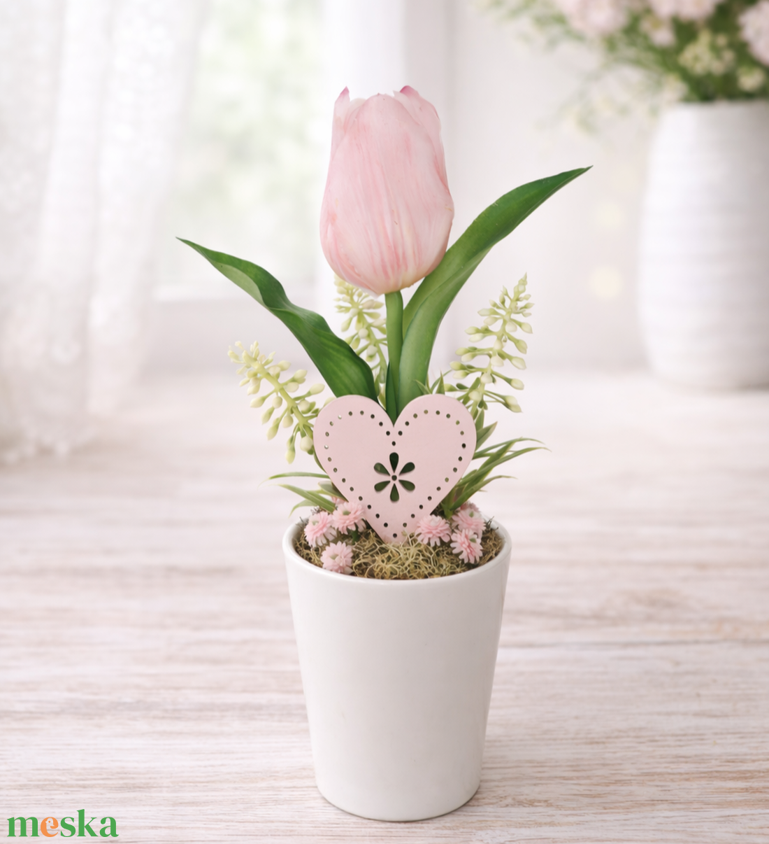 Élethű tulipán kerámia kaspóban-rózsaszín - otthon & életmód - virágdekoráció - virágdíszek - virágdísz kaspóban - Meska.hu