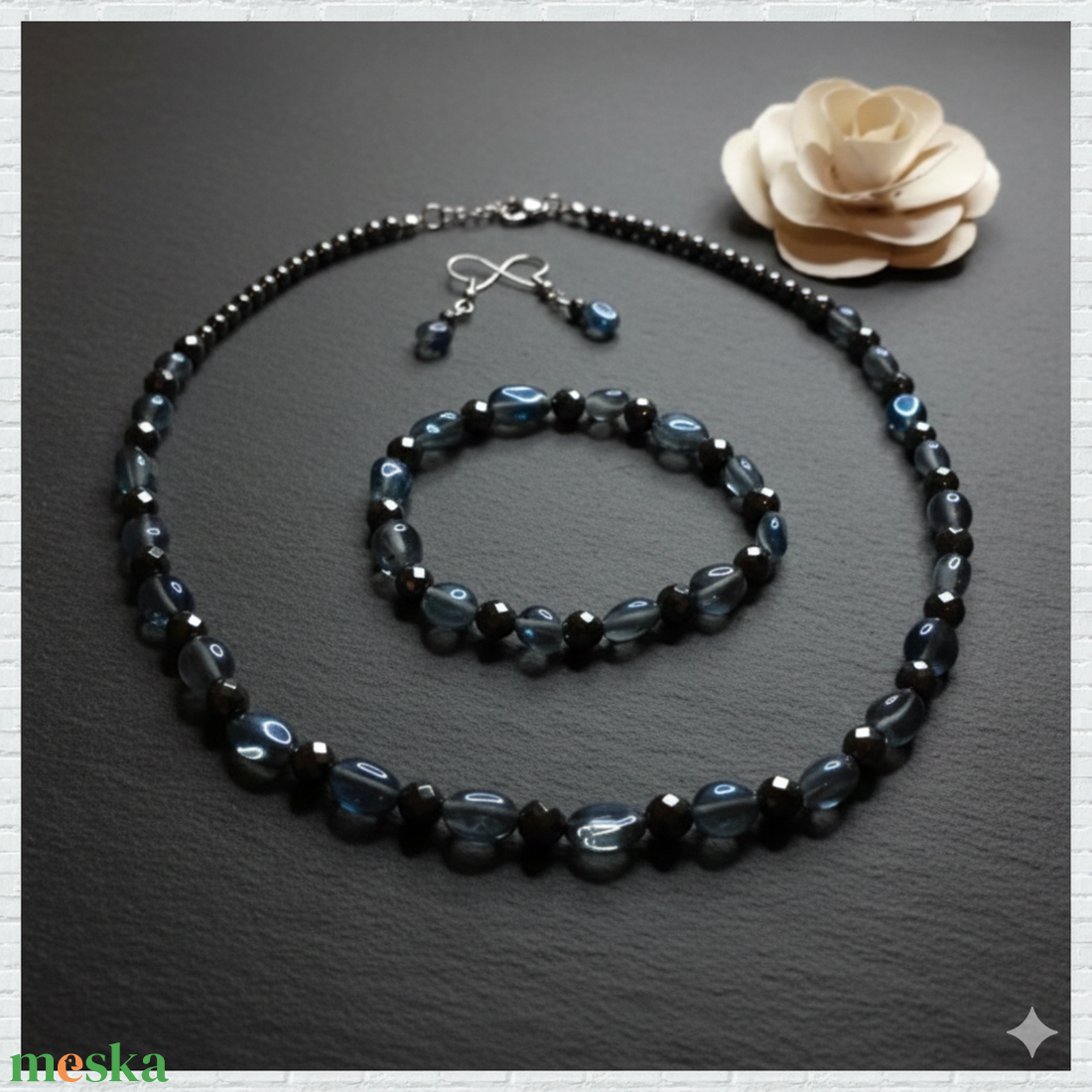 Akva aura-hematit ásvány ékszer szett - ékszer - ékszerszett - Meska.hu