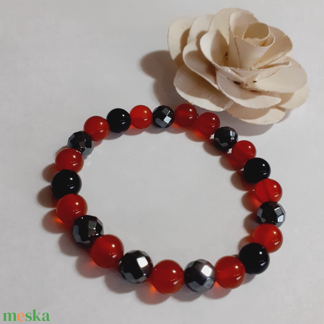 Karneol-hematit-ónix ásvány karkötő - ékszer - karkötő - ásványkarkötő - Meska.hu