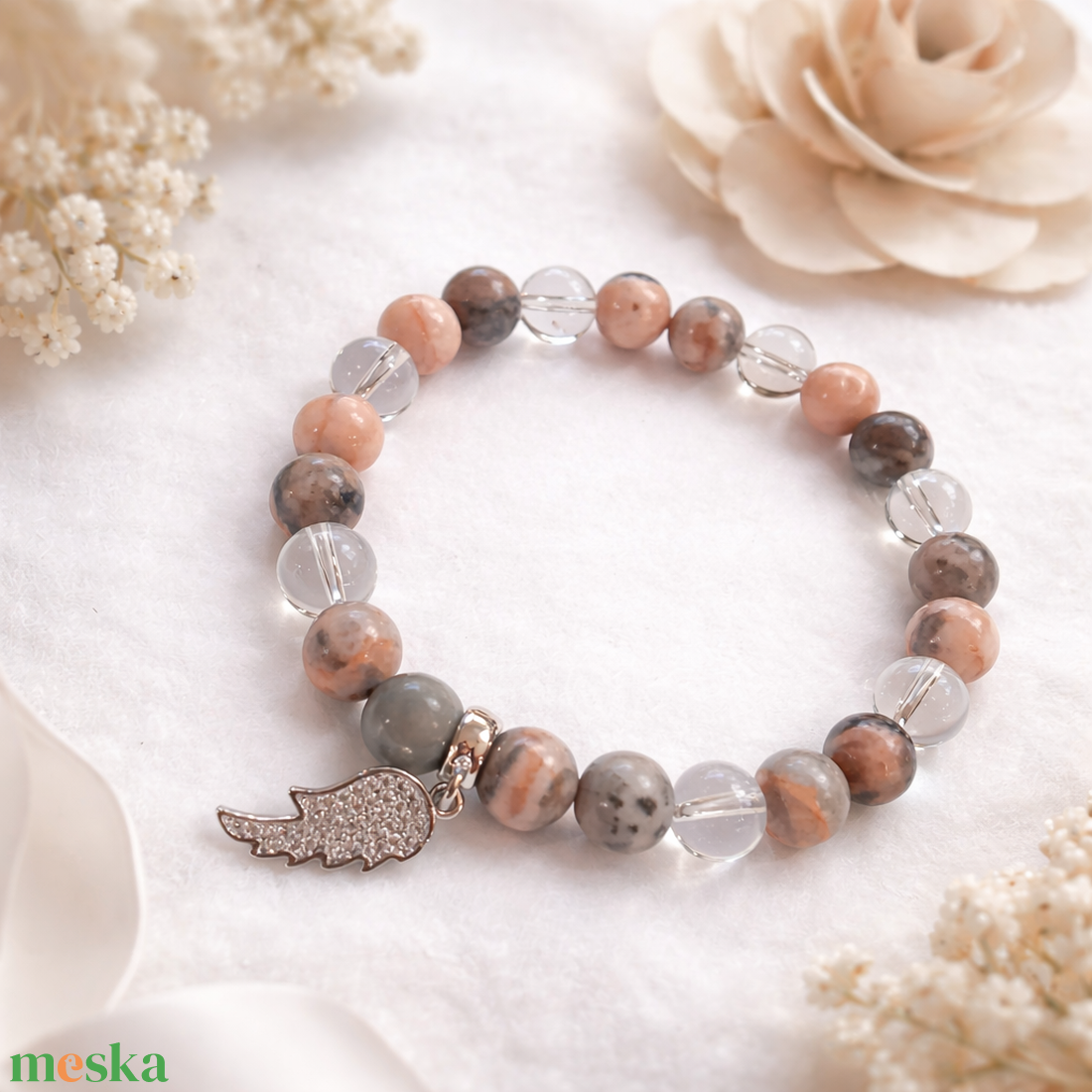 Hegyikristály és zebrajáspis ásvány karkötő - ékszer - karkötő - gyöngyös karkötő - Meska.hu