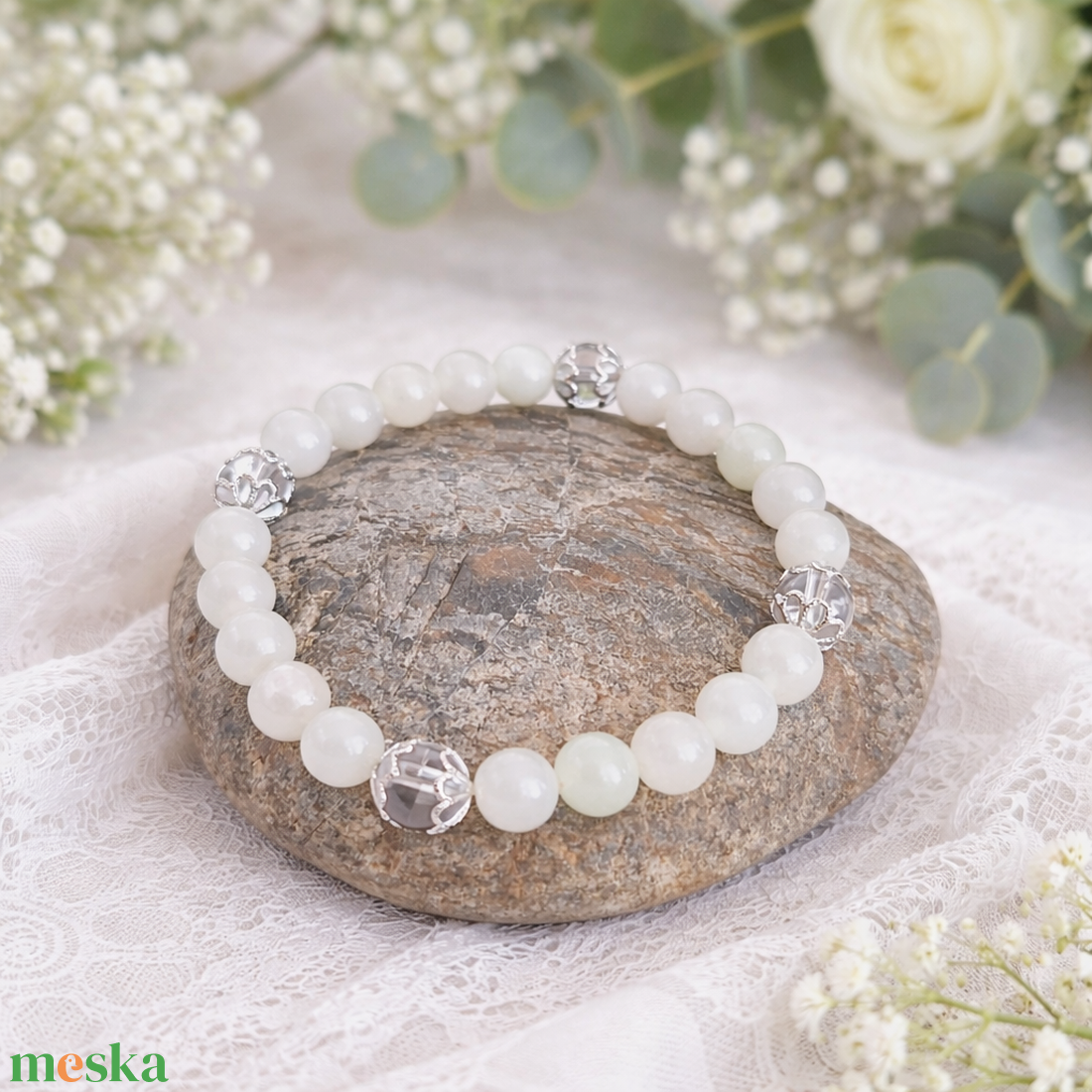 Jáde-hegyikristály ásvány karkötő - ékszer - karkötő - gyöngyös karkötő - Meska.hu