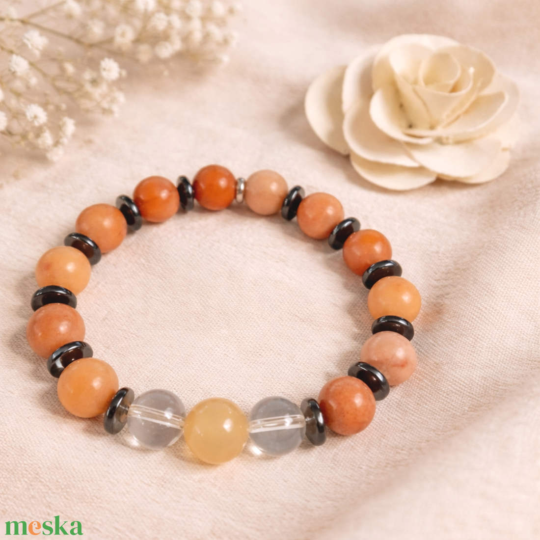 Aventurin-hematit ásvány karkötő - ékszer - karkötő - gyöngyös karkötő - Meska.hu