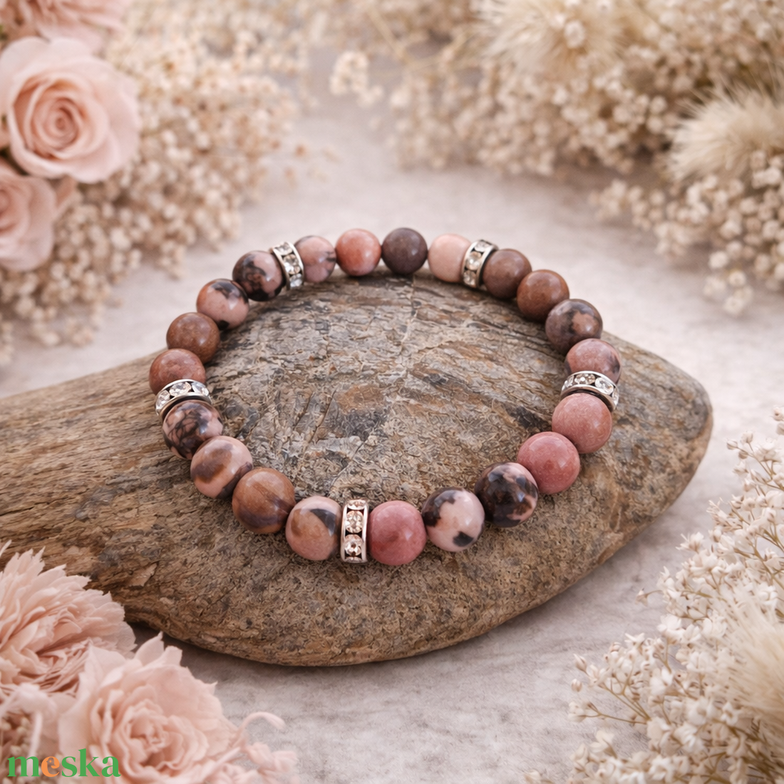 Rodonit ásvány karkötő - ékszer - karkötő - gyöngyös karkötő - Meska.hu