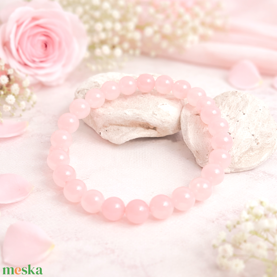 Rózsakvarc ásvány karkötő - ékszer - karkötő - gyöngyös karkötő - Meska.hu
