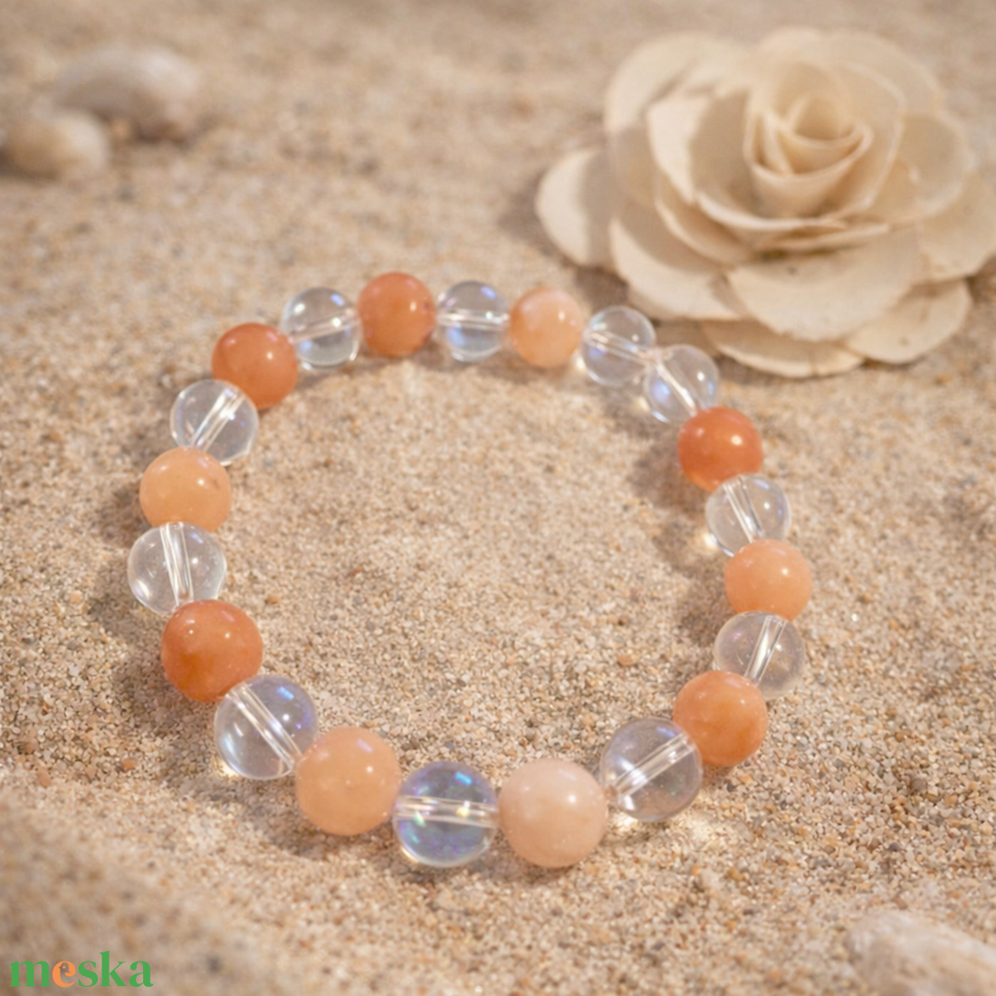 Aventurin-angyal aura kvarc ásvány karkötő - ékszer - karkötő - gyöngyös karkötő - Meska.hu