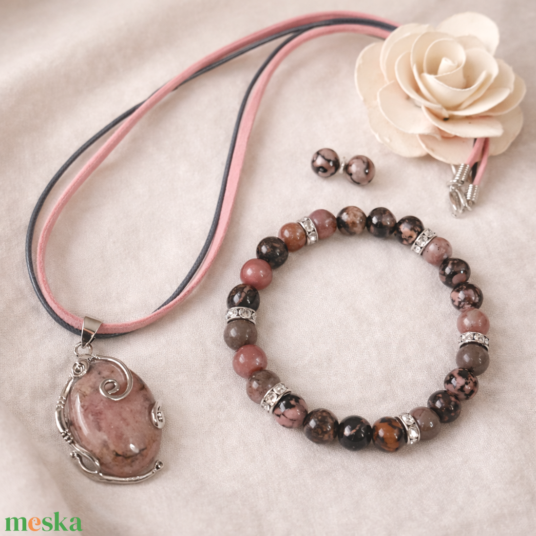 Rodonit ásvány ékszer szett - ékszer - ékszerszett - Meska.hu