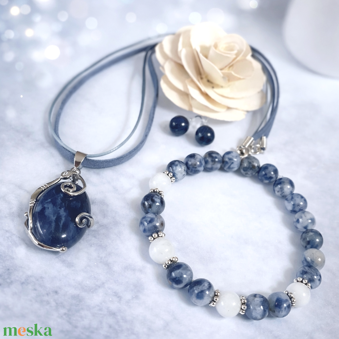 Szodalit ásvány ékszer szett - ékszer - ékszerszett - Meska.hu