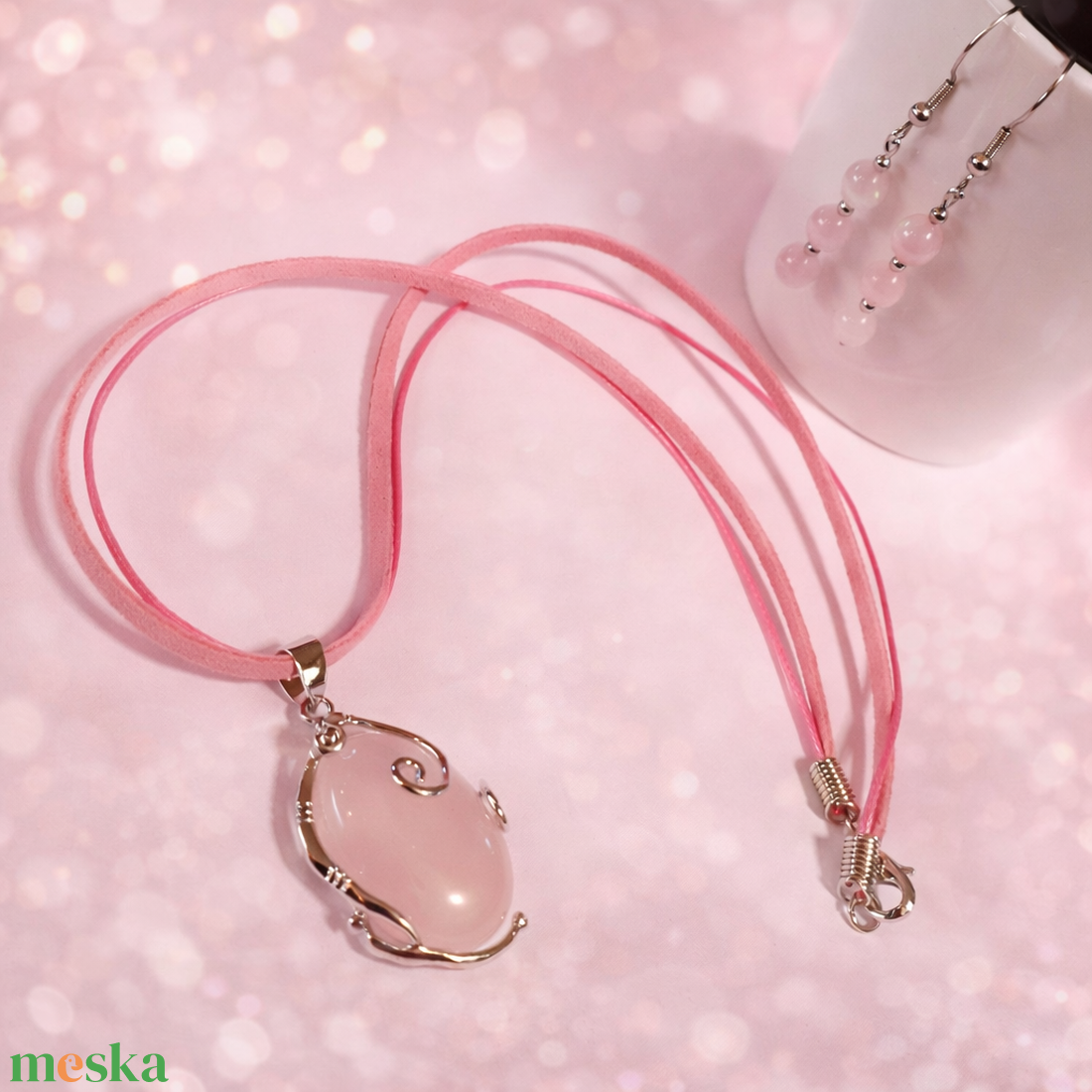 Rózsakvarc ásvány ékszer szett - ékszer - ékszerszett - Meska.hu