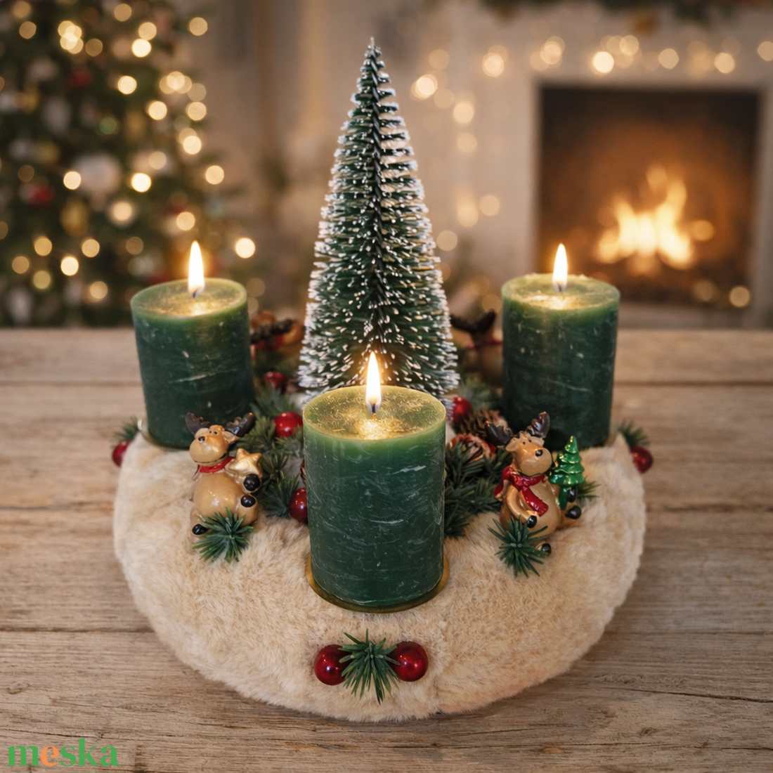Adventi koszorú-szarvas figurákkal - karácsony - adventi díszek - adventi asztaldísz - Meska.hu