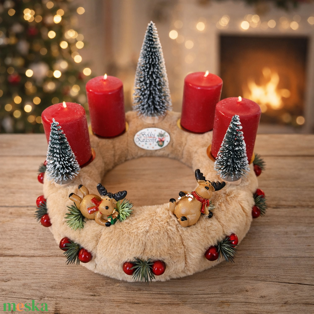 Adventi koszorú szarvas figurákkal II. - karácsony - adventi díszek - adventi asztaldísz - Meska.hu