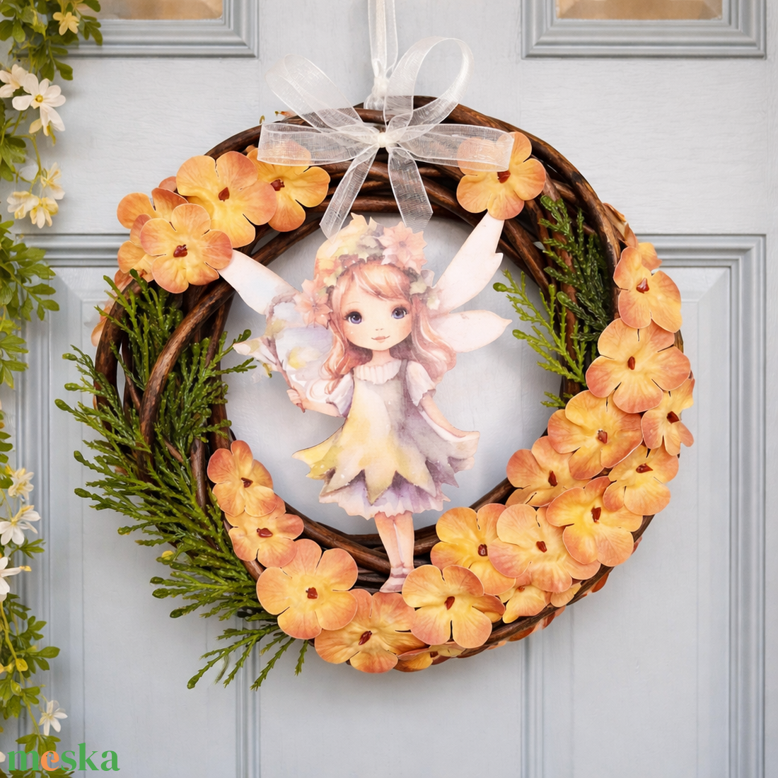 Tündéres ajtódísz hortenziával - otthon & életmód - dekoráció - ajtó- és ablak dekoráció - ajtódísz & kopogtató - Meska.hu