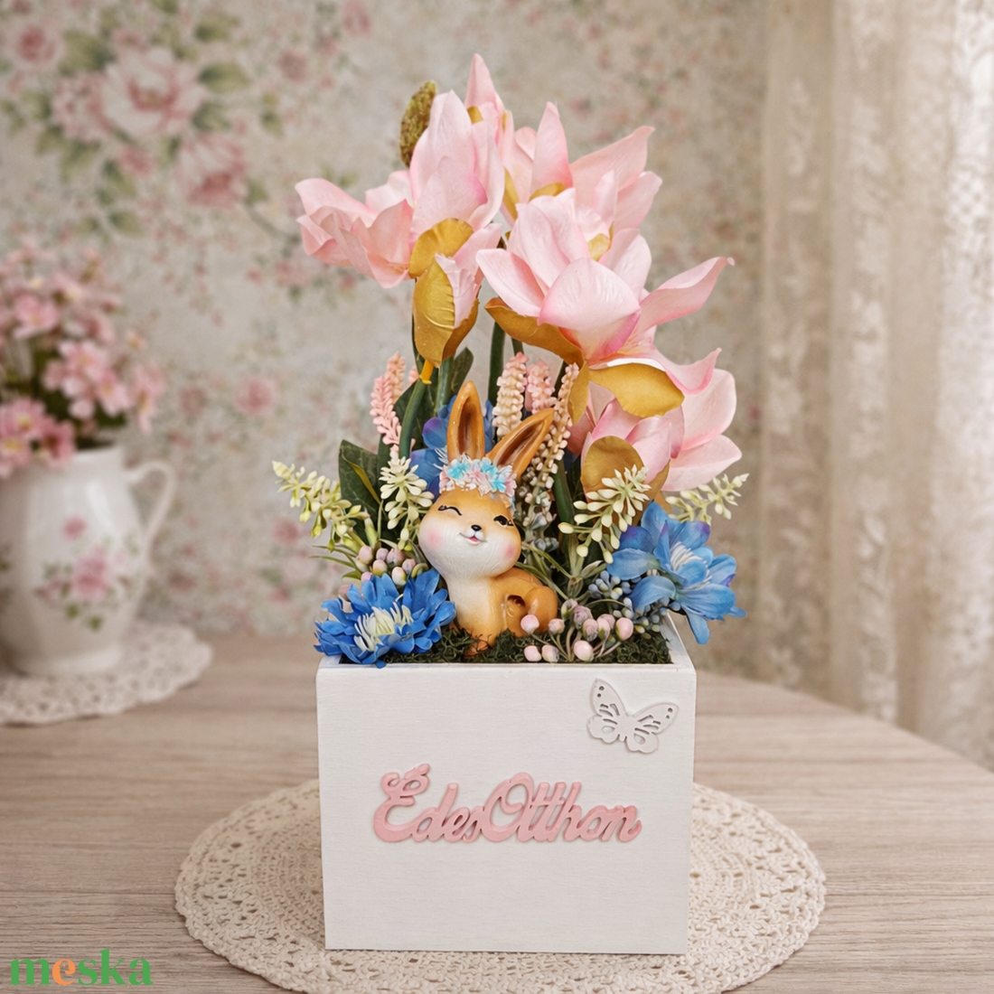 Tavaszi  dísz bájos nyuszival II. - otthon & életmód - dekoráció - asztal és polc dekoráció - asztaldísz - Meska.hu